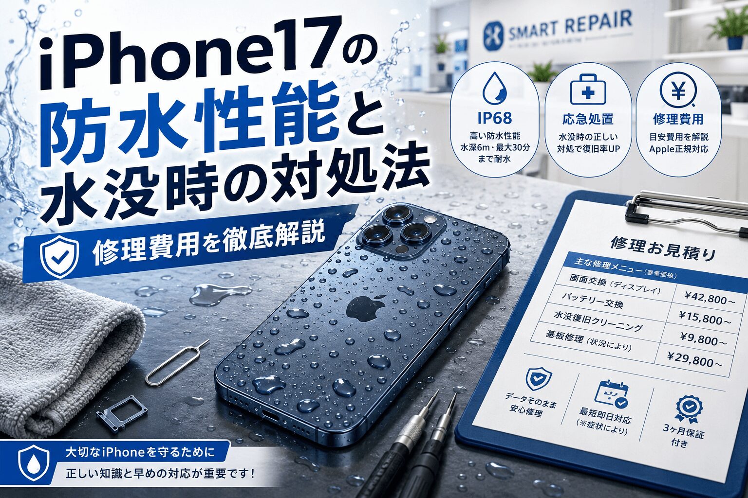 iPhone17の防水性能と水没時の対処法・修理費用を徹底解説|ゴーリペア